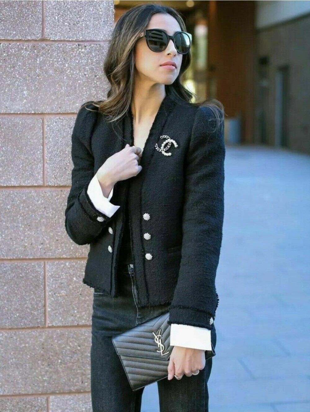 Zara Black Bouclé Blazer with Decorative Crystal Buttons